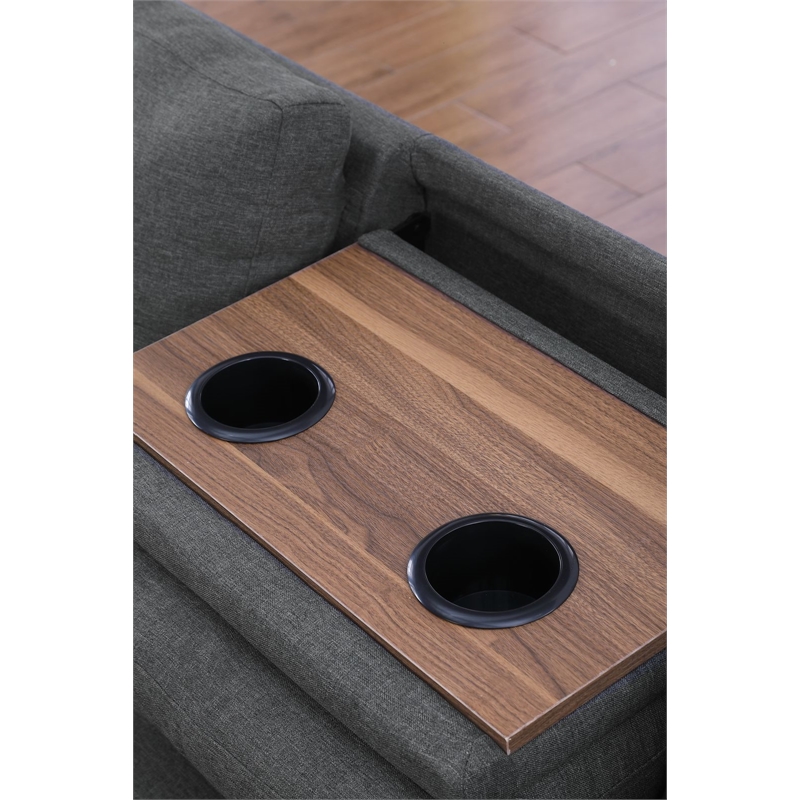 Maklaine Polyester Fabric Sectional Sofa with Ottoman in Gray