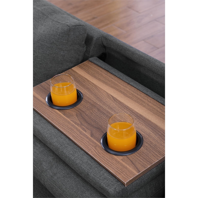 Maklaine Polyester Fabric Sectional Sofa with Ottoman in Gray