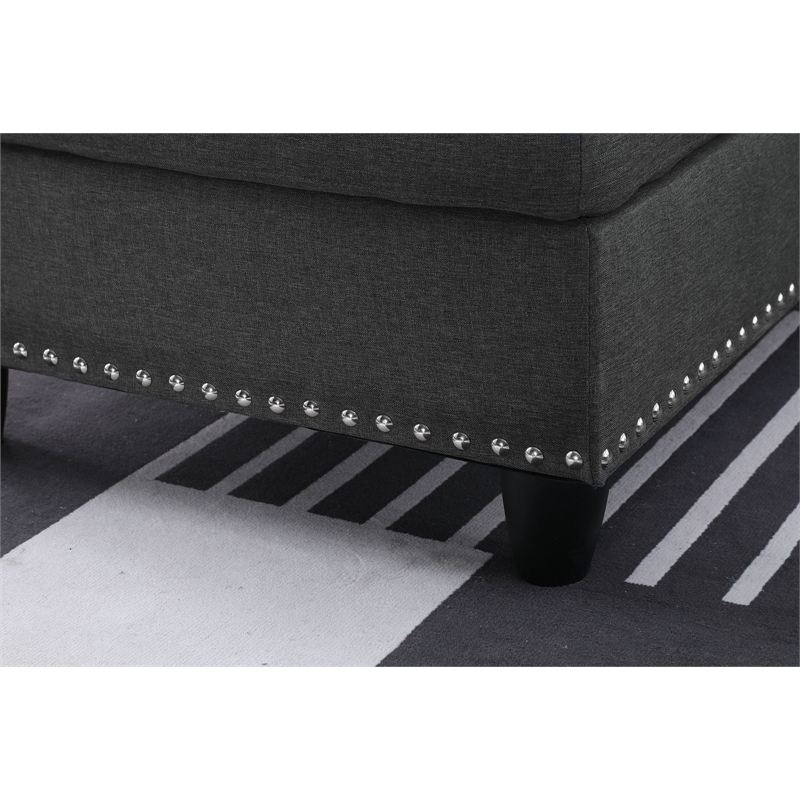 Maklaine Polyester Fabric Sectional Sofa with Ottoman in Gray