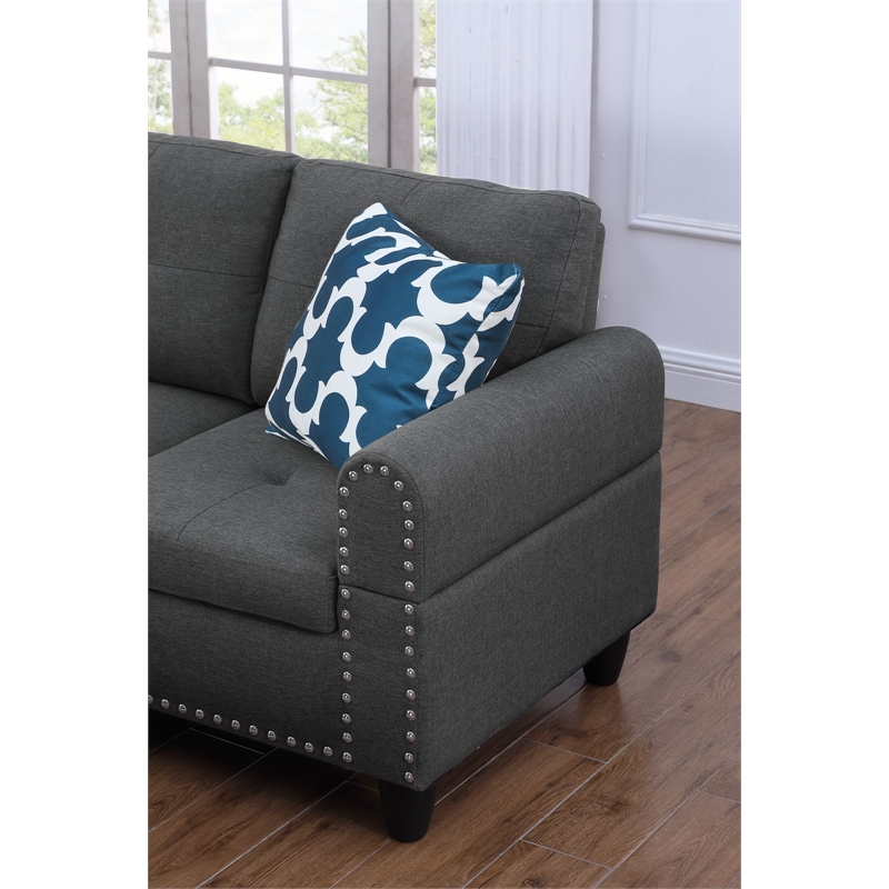 Maklaine Polyester Fabric Sectional Sofa with Ottoman in Gray