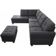 Maklaine Polyester Fabric Sectional Sofa with Ottoman-Dark Gray