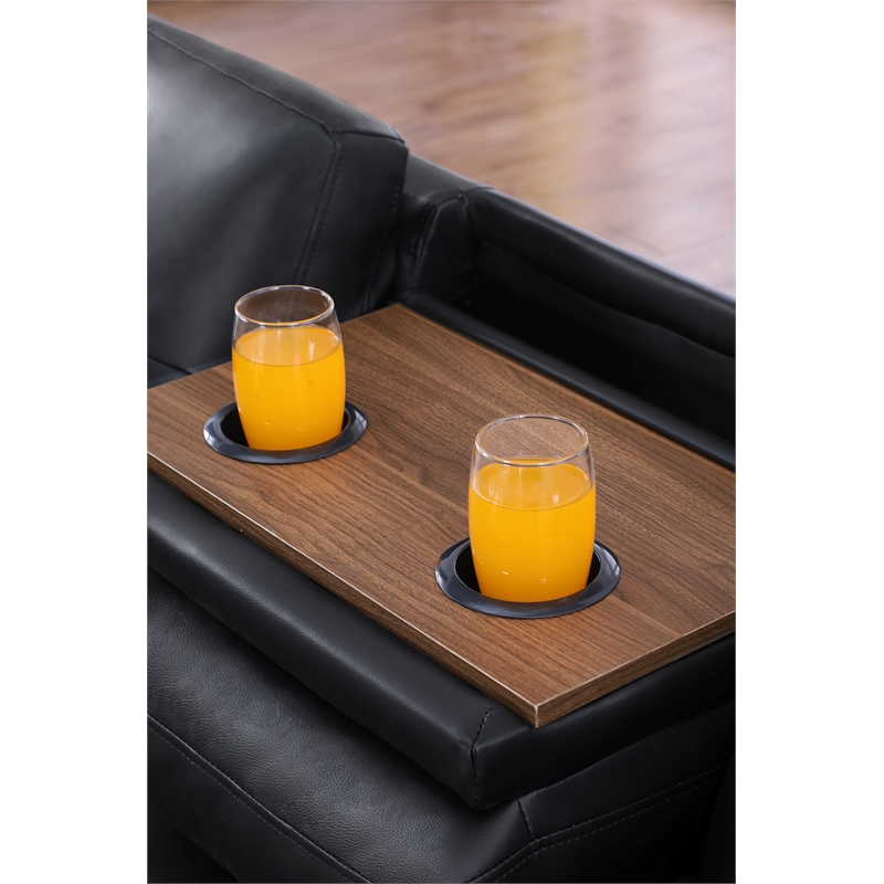 Maklaine Faux Leather Sectional Sofa with Ottoman in Black Finish