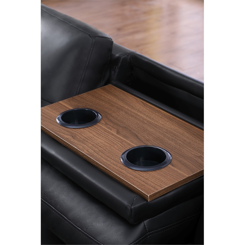 Maklaine Faux Leather Sectional Sofa with Ottoman in Black Finish