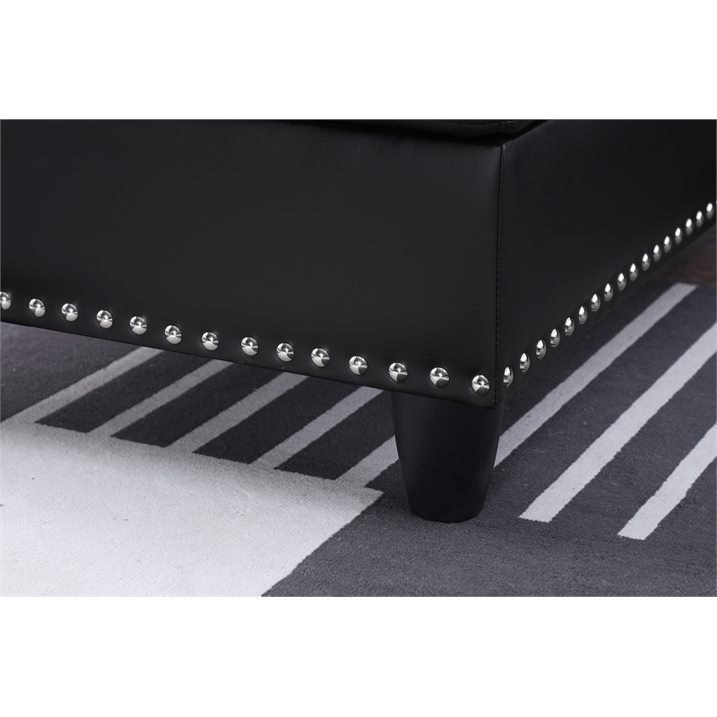 Maklaine Faux Leather Sectional Sofa with Ottoman in Black Finish