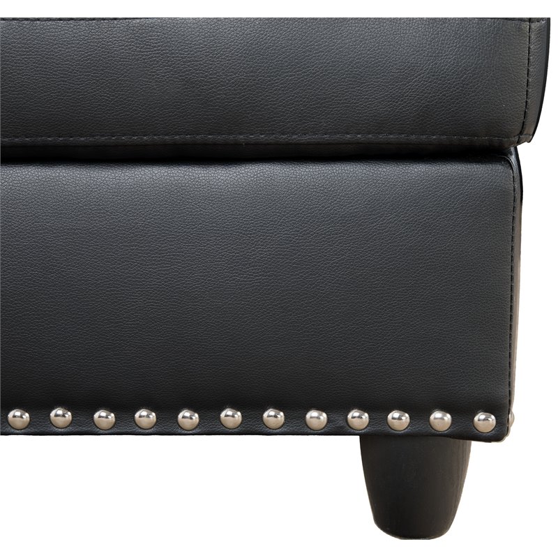 Maklaine Faux Leather Sectional Sofa with Ottoman in Black Finish