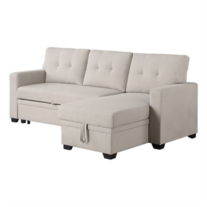 Maklaine Polyester Fabric Reversible Sleeper Sectional Sofa-Beige