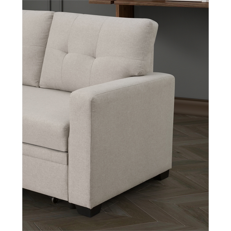 Maklaine Polyester Fabric Reversible Sleeper Sectional Sofa-Beige
