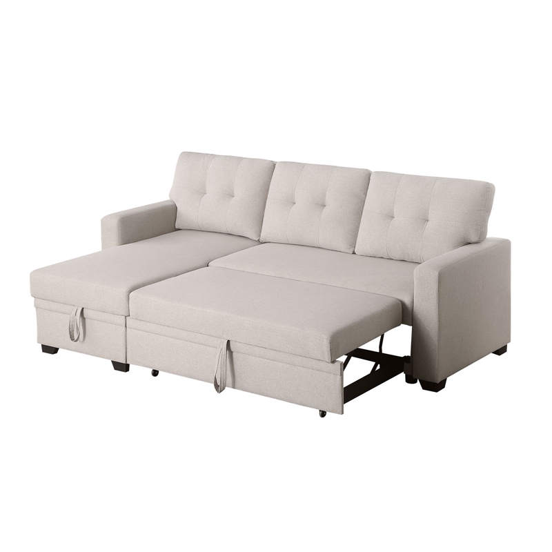 Maklaine Polyester Fabric Reversible Sleeper Sectional Sofa-Beige