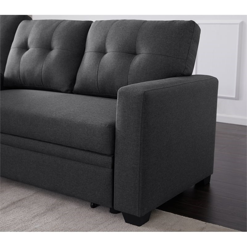 Maklaine Polyester Fabric Reversible Sleeper Sectional Sofa-Dark Gray