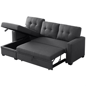 Maklaine Polyester Fabric Reversible Sleeper Sectional Sofa-Dark Gray