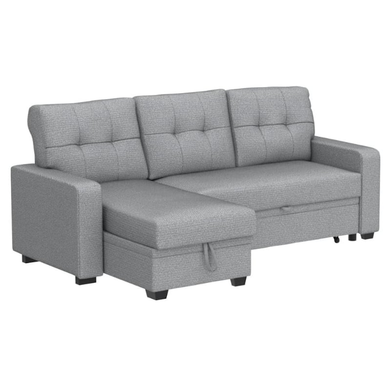 Maklaine Polyester Fabric Reversible Sleeper Sectional Sofa - Light Gray