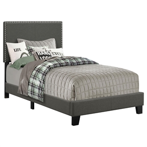Maklaine Fabric Upholstered Twin Bed with Nailhead Trim Charcoal