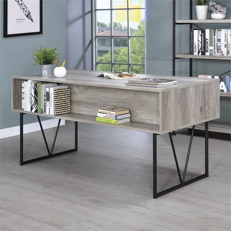 Maklaine 4-drawer Contemporary Wooden Writing Desk in Gray and Black