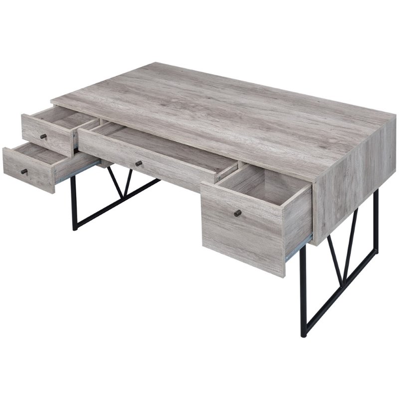Maklaine 4-drawer Contemporary Wooden Writing Desk in Gray and Black