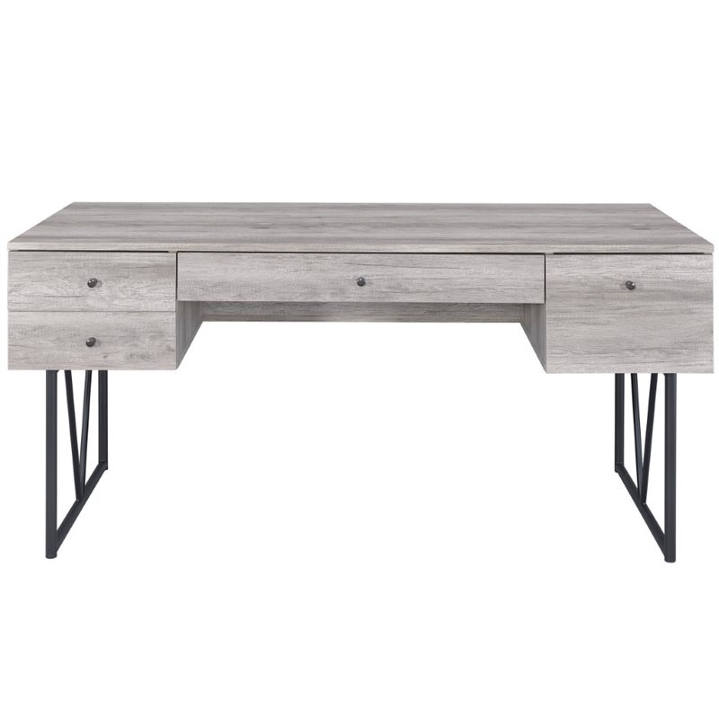 Maklaine 4-drawer Contemporary Wooden Writing Desk in Gray and Black