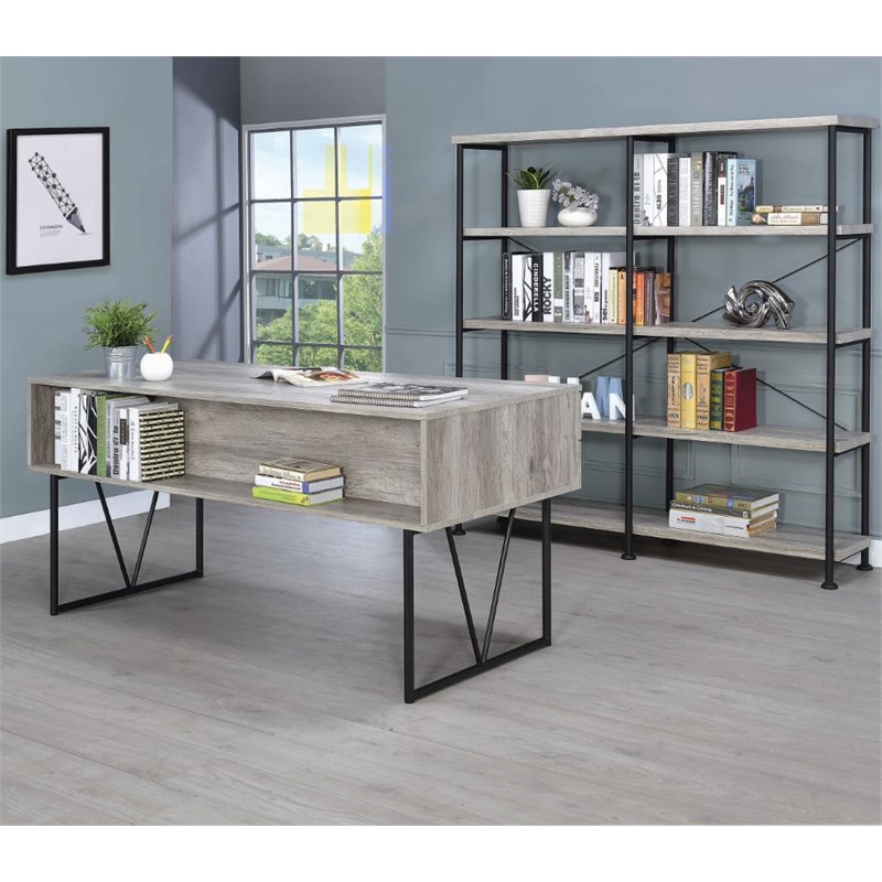 Maklaine 4-drawer Contemporary Wooden Writing Desk in Gray and Black
