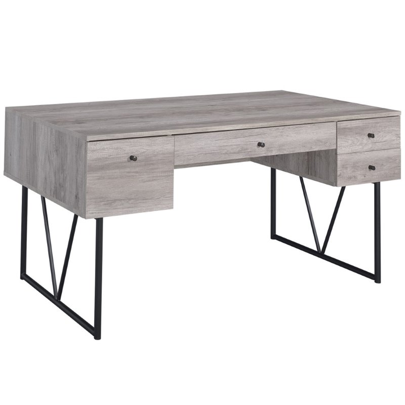 Maklaine 4-drawer Contemporary Wooden Writing Desk in Gray and Black