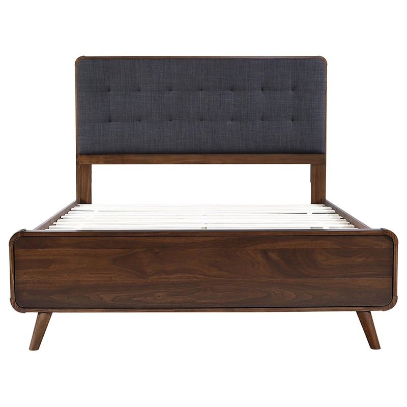 Maklaine Wood Queen Bed with Upholstered Headboard in Walnut