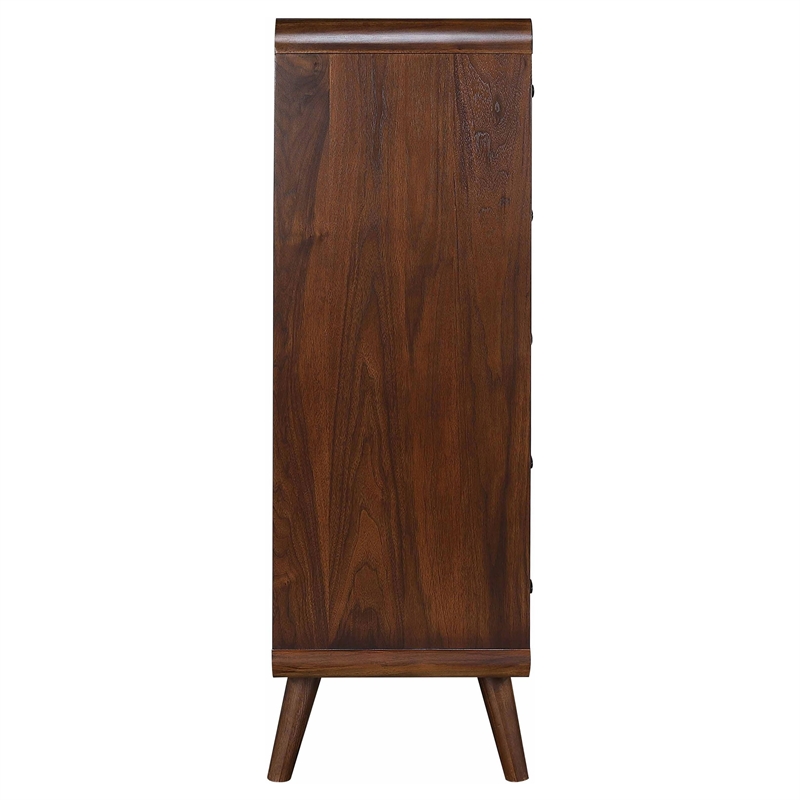 Maklaine Wood 5-Drawer Chest with Metal Knob Handle in Walnut