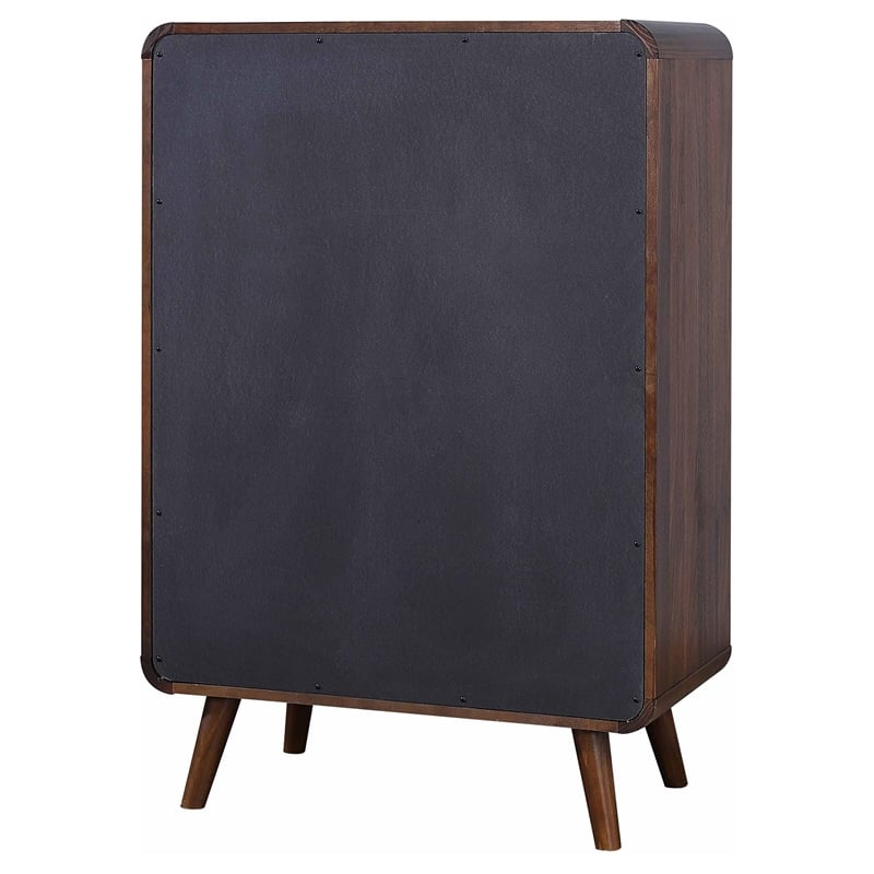 Maklaine Wood 5-Drawer Chest with Metal Knob Handle in Walnut