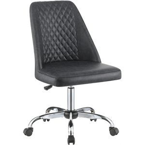 maklaine upholstered tufted back faux leather office chair in gray