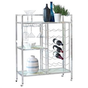 Maklaine Contemporary Metal Serving Cart with Casters Chrome in Silver
