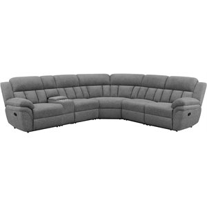 Maklaine 6-Piece Chenille Upholstered Motion Sectional in Charcoal