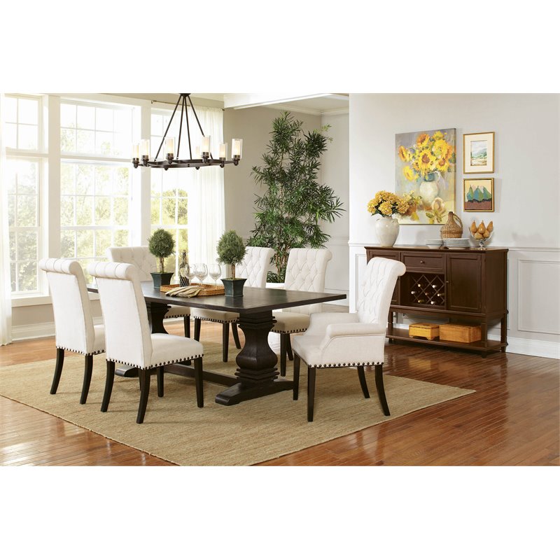 Maklaine 7-piece Wood Dining Room Set Rustic Espresso and Beige