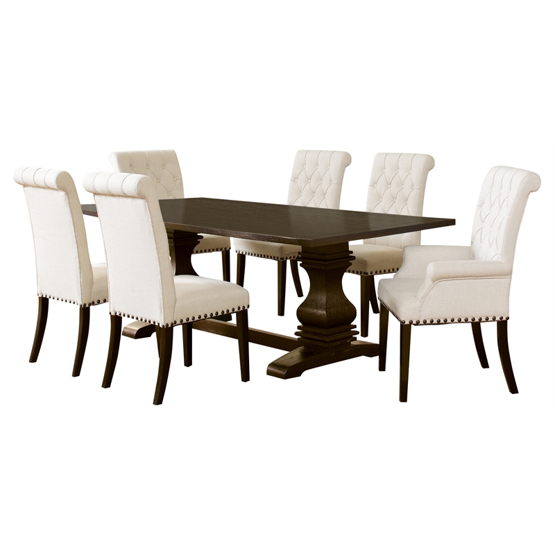 Maklaine 7-piece Wood Dining Room Set Rustic Espresso and Beige