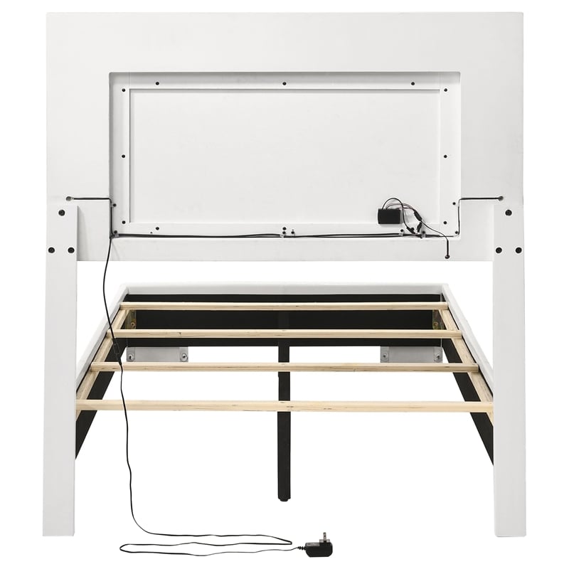 Maklaine Faux Leather Twin Panel Bed with LED Lighting in White