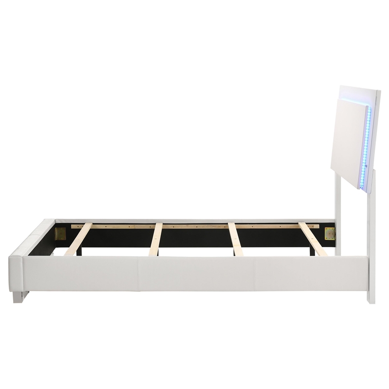 Maklaine Faux Leather Twin Panel Bed with LED Lighting in White