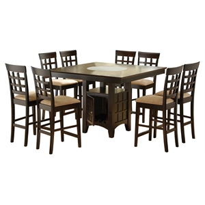 Maklaine Tropical Hardwood Cappuccino Dining Set Square Built-in Lazy Susan 51.5&quot Unassembled