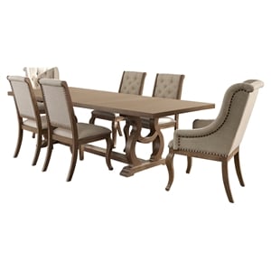 Maklaine 7-piece Rectangular Trestle Wood Dining Set Barley Brown