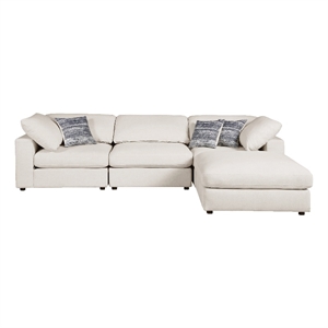 Maklaine 4-Piece Modern Fabric Upholstered Sectional with Ottoman in Beige