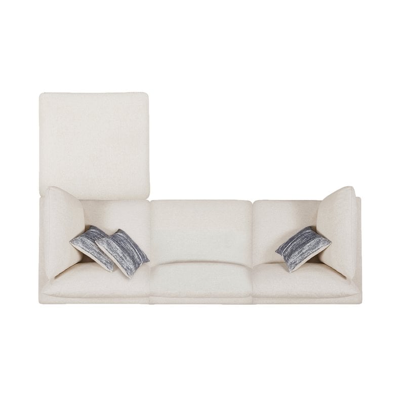 Maklaine 4-Piece Modern Fabric Upholstered Sectional with Ottoman in Beige