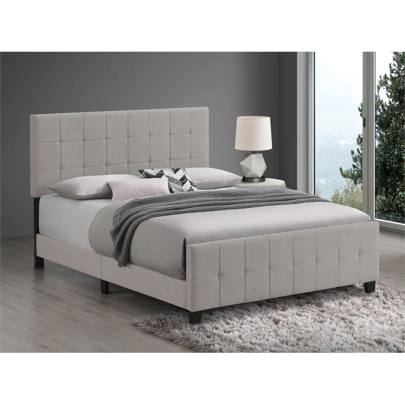 Maklaine Contemporary Upholstered Fabric Eastern King Panel Bed in Beige