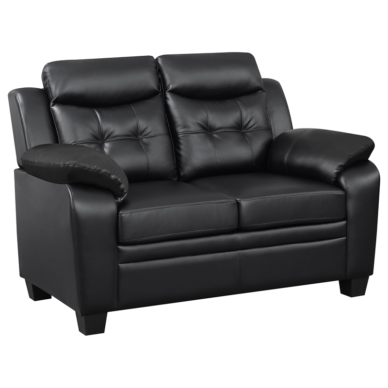 Maklaine 2-Piece Tufted Upholstered Faux Leather Sofa Set in Black