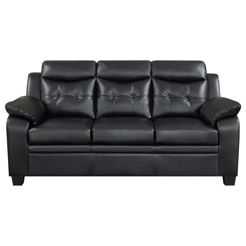Maklaine 2-Piece Tufted Upholstered Faux Leather Sofa Set in Black