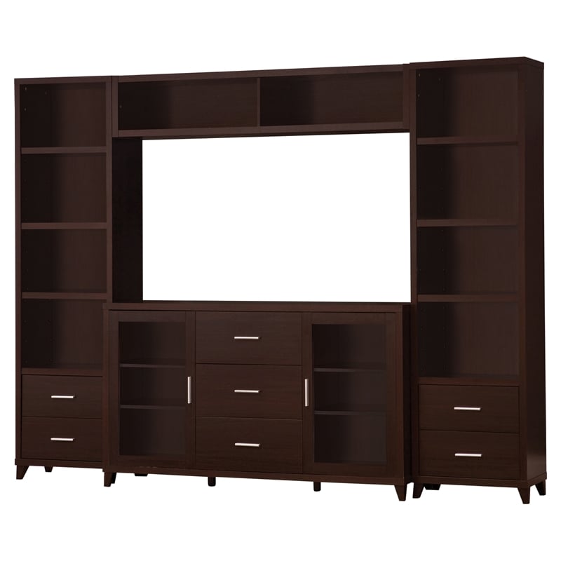 Maklaine Contemporary 4-piece Wood Entertainment Center in Cappuccino