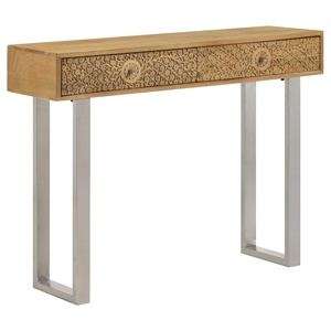 Maklaine Contemporary Wood Console Table with Hand Carved Drawers in Natural