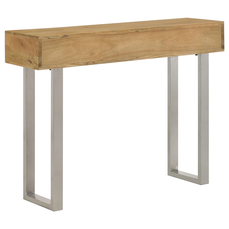Maklaine Contemporary Wood Console Table with Hand Carved Drawers in Natural