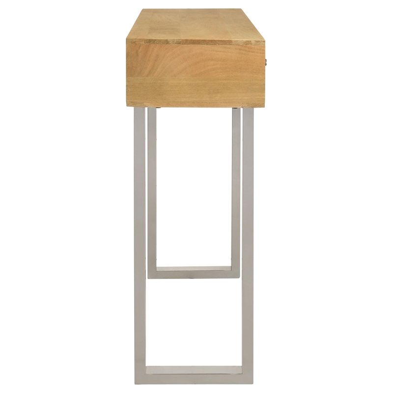 Maklaine Contemporary Wood Console Table with Hand Carved Drawers in Natural