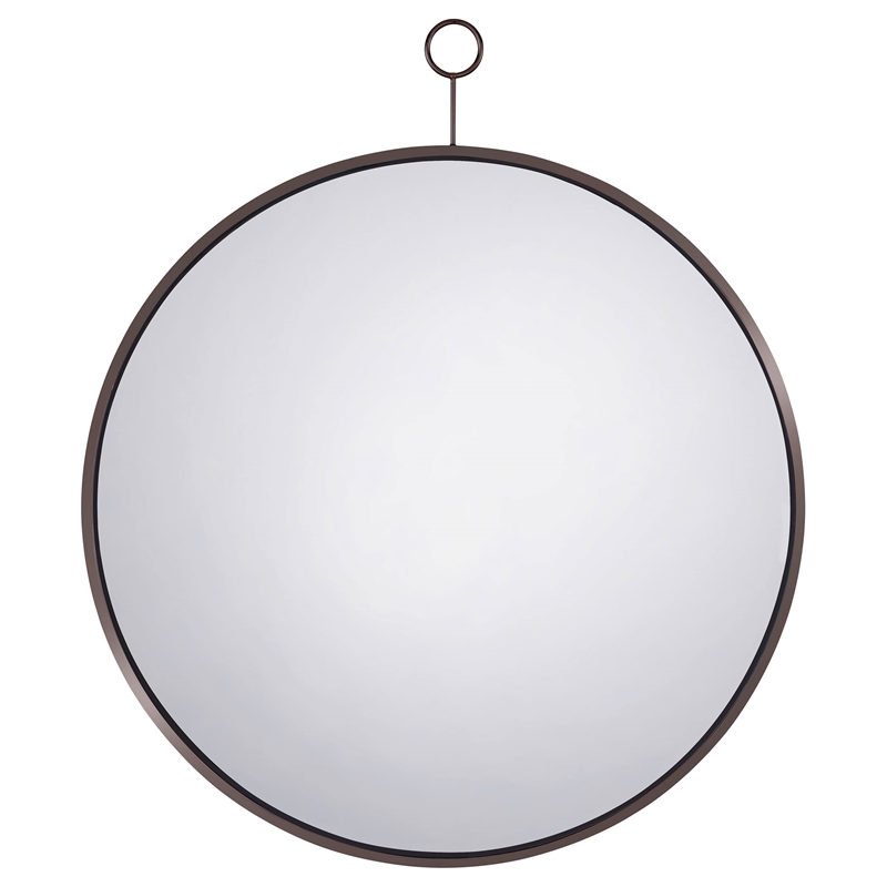 Maklaine Contemporary Glass Round Wall Mirror in Black Nickel