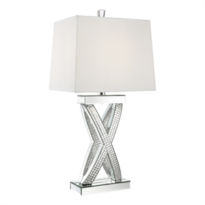 maklaine contemporary wood table lamp with rectangle shade in mirrored
