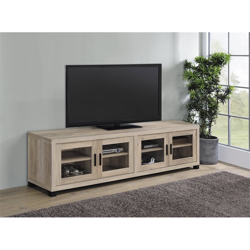 Maklaine Wood TV Stand with Glass Door for TVs up to 85