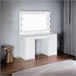 Maklaine 7-Drawer Wood & Glass Vanity Desk with LED Lighting in White