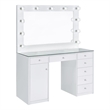 Maklaine 7-Drawer Wood & Glass Vanity Desk with LED Lighting in White
