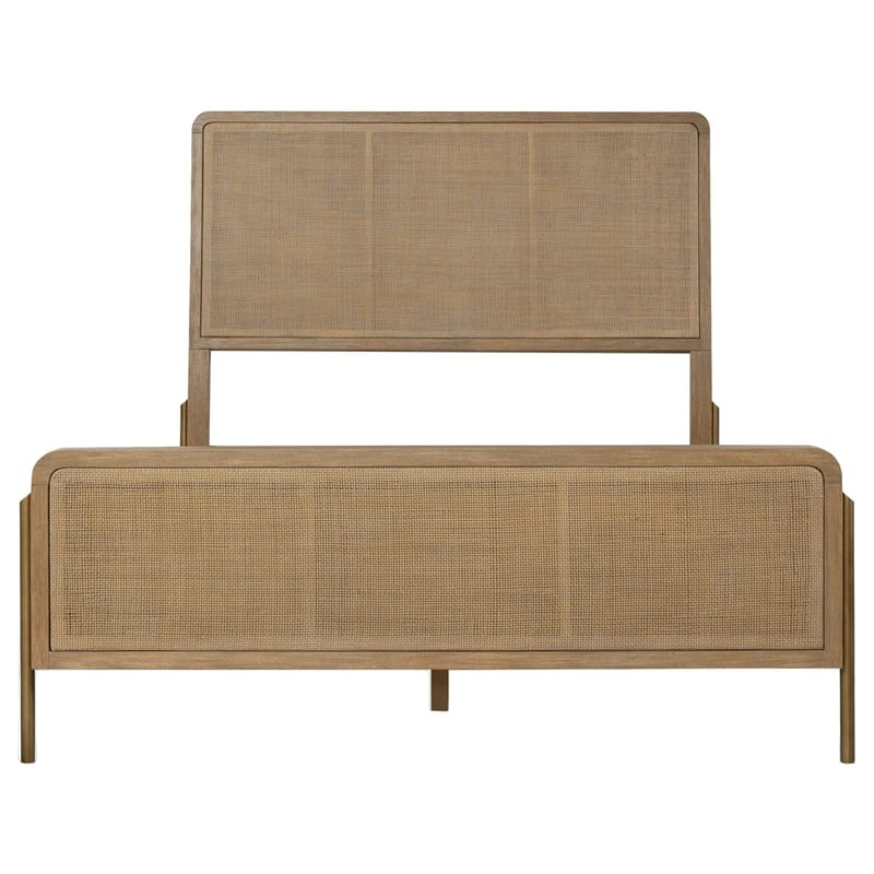 Maklaine Upholstered Wood Eastern King Panel Bed in Sand Wash/Natural Cane