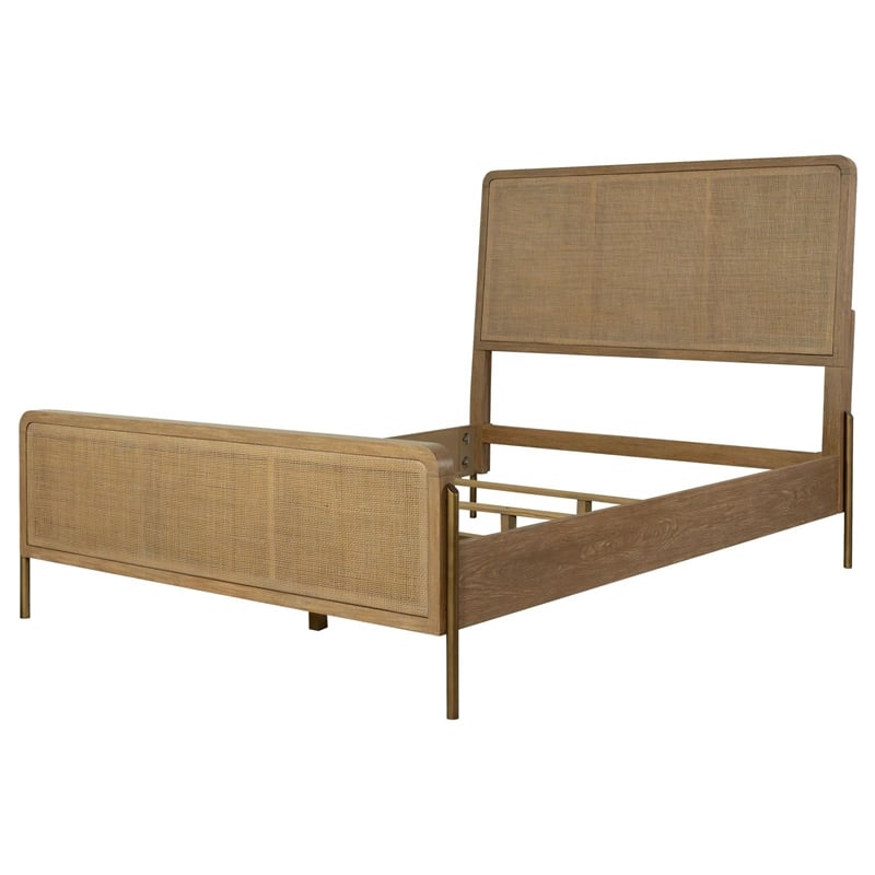 Maklaine Upholstered Wood Eastern King Panel Bed in Sand Wash/Natural Cane
