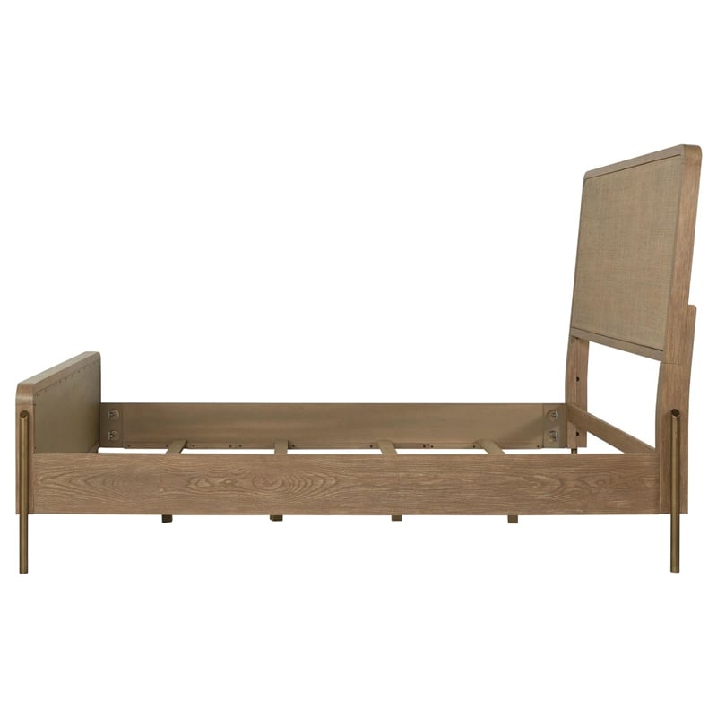 Maklaine Upholstered Wood Eastern King Panel Bed in Sand Wash/Natural Cane